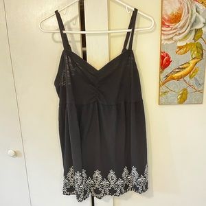 Torrid Babydoll Knit Eyelet Embroidery Hem Cinched Front Top Black